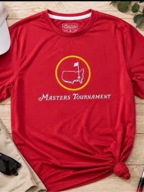Masters Tournament Red Performance T-Shirt Augusta Golf Logo Activewear Size Sm